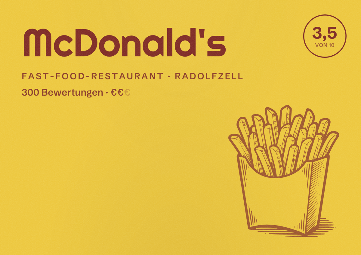 Illustriertes Poster von McDonald's, Fast-Food-Restaurant in Radolfzell: Bewertung 3,5 von 10 aus 300 Bewertungen, Preisniveau €€