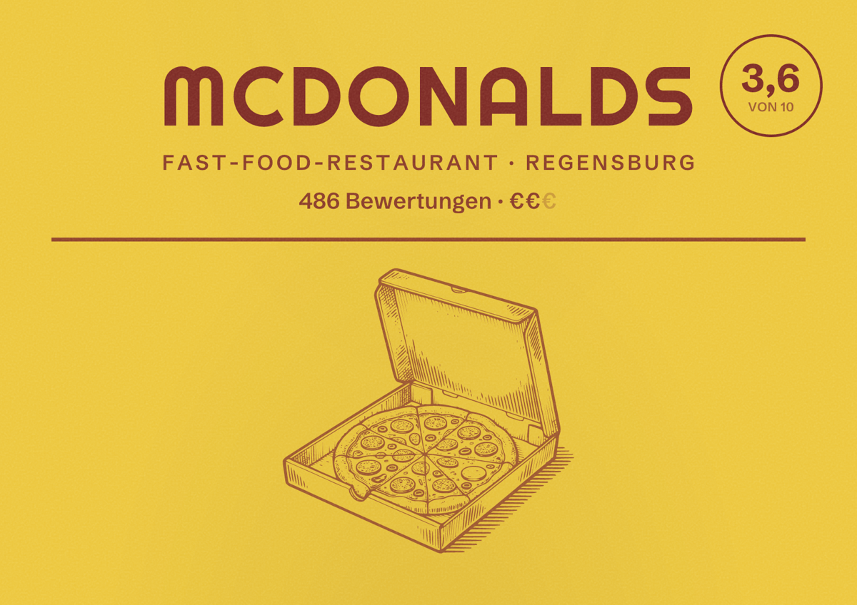 Illustriertes Poster von McDonalds, Fast-Food-Restaurant in Regensburg: Bewertung 3,6 von 10 aus 486 Bewertungen, Preisniveau €€