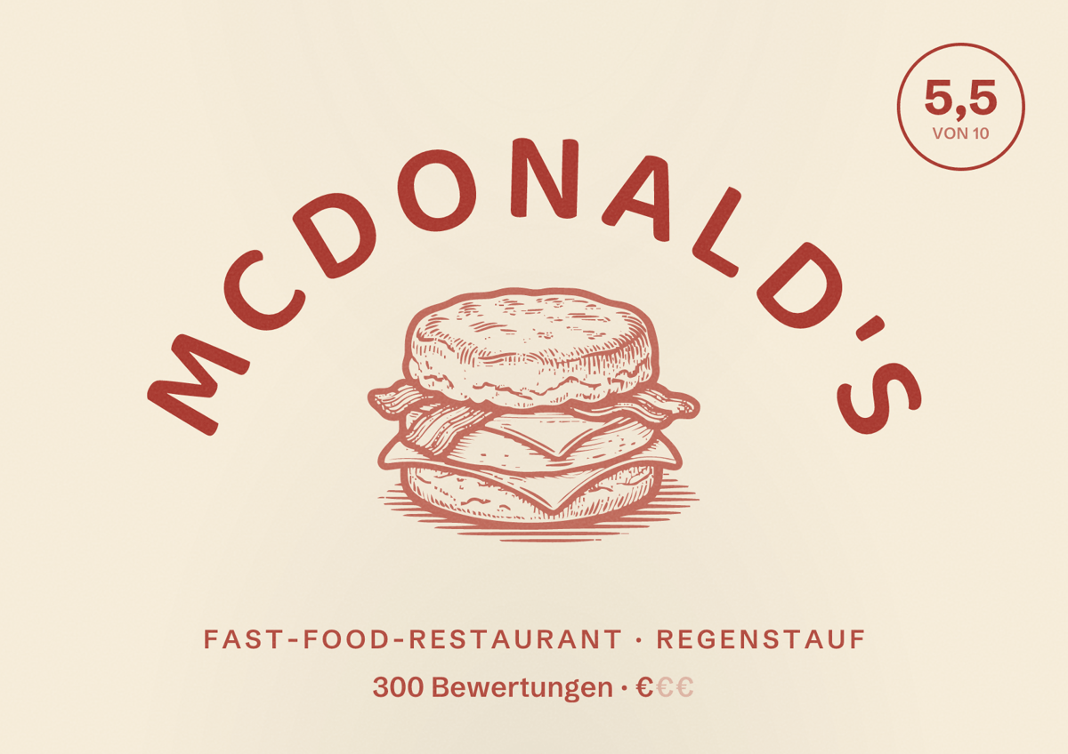 Illustriertes Poster von McDonald's, Fast-Food-Restaurant in Regenstauf: Bewertung 5,5 von 10 aus 300 Bewertungen, Preisniveau €