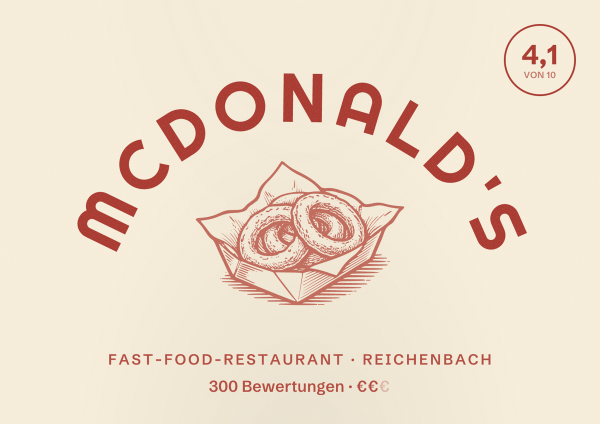 Illustriertes Poster von McDonald's, Fast-Food-Restaurant in Reichenbach: Bewertung 4,1 von 10 aus 300 Bewertungen, Preisniveau €€