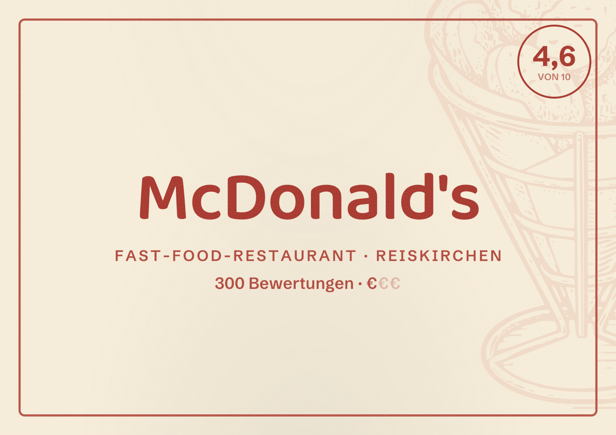 Illustriertes Poster von McDonald's, Fast-Food-Restaurant in Reiskirchen: Bewertung 4,6 von 10 aus 300 Bewertungen, Preisniveau €