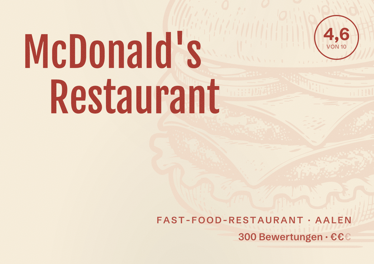 Illustriertes Poster von McDonald's Restaurant, Fast-Food-Restaurant in Aalen: Bewertung 4,6 von 10 aus 300 Bewertungen, Preisniveau €€