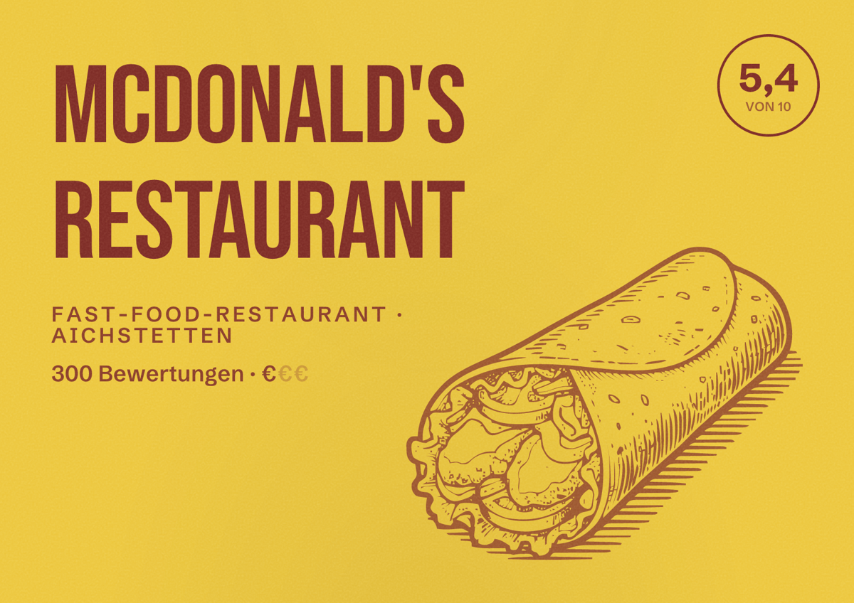 Illustriertes Poster von McDonald's Restaurant, Fast-Food-Restaurant in Aichstetten: Bewertung 5,4 von 10 aus 300 Bewertungen, Preisniveau €
