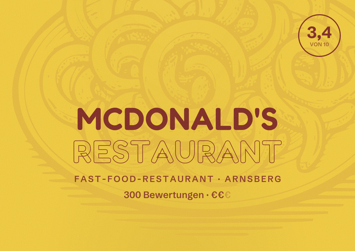 Illustriertes Poster von McDonald's Restaurant, Fast-Food-Restaurant in Arnsberg: Bewertung 3,4 von 10 aus 300 Bewertungen, Preisniveau €€
