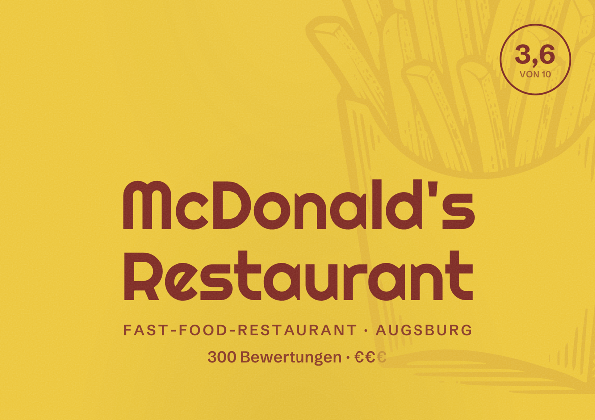 Illustriertes Poster von McDonald's Restaurant, Fast-Food-Restaurant in Augsburg: Bewertung 3,6 von 10 aus 300 Bewertungen, Preisniveau €€