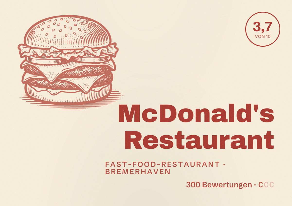 Illustriertes Poster von McDonald's Restaurant, Fast-Food-Restaurant in Bremerhaven: Bewertung 3,7 von 10 aus 300 Bewertungen, Preisniveau €