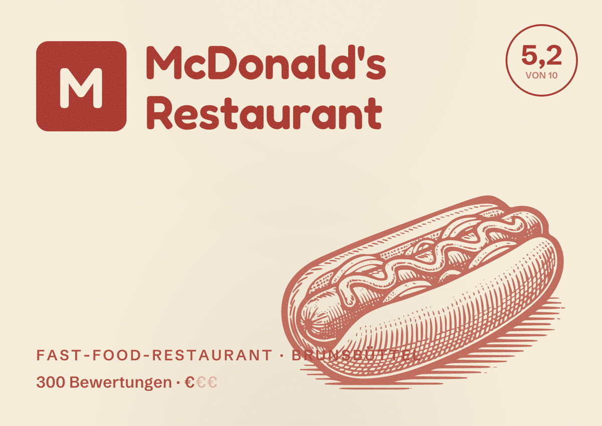 Illustriertes Poster von McDonald's Restaurant, Fast-Food-Restaurant in Brunsbüttel: Bewertung 5,2 von 10 aus 300 Bewertungen, Preisniveau €