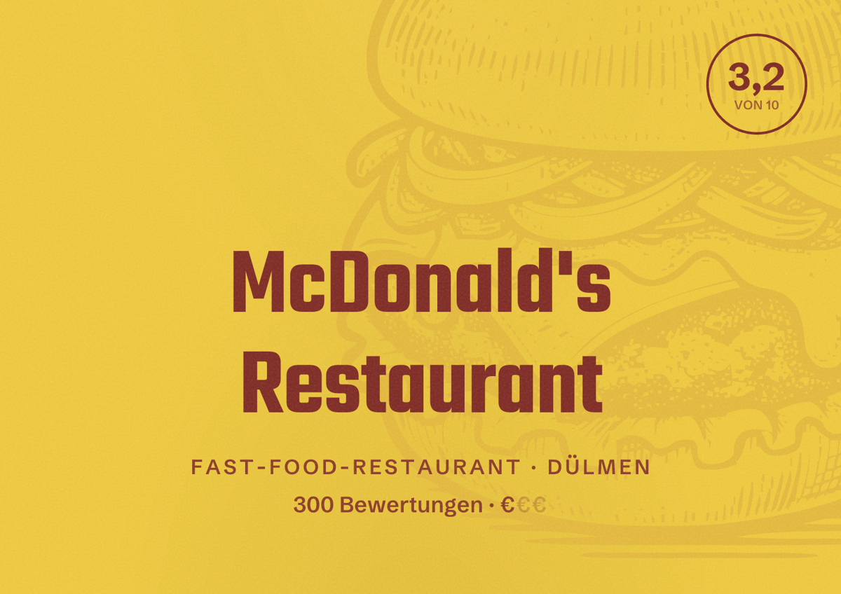 Illustriertes Poster von McDonald's Restaurant, Fast-Food-Restaurant in Dülmen: Bewertung 3,2 von 10 aus 300 Bewertungen, Preisniveau €
