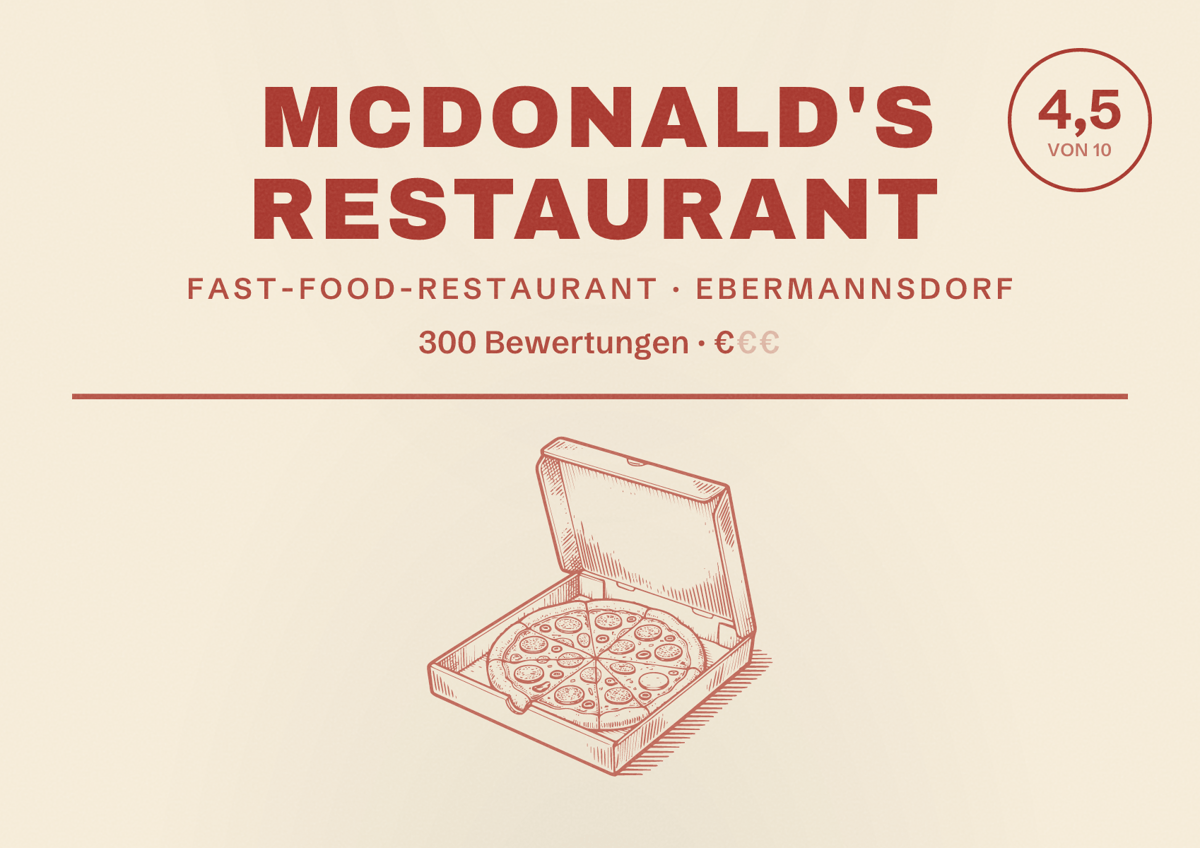 Illustriertes Poster von McDonald's Restaurant, Fast-Food-Restaurant in Ebermannsdorf: Bewertung 4,5 von 10 aus 300 Bewertungen, Preisniveau €