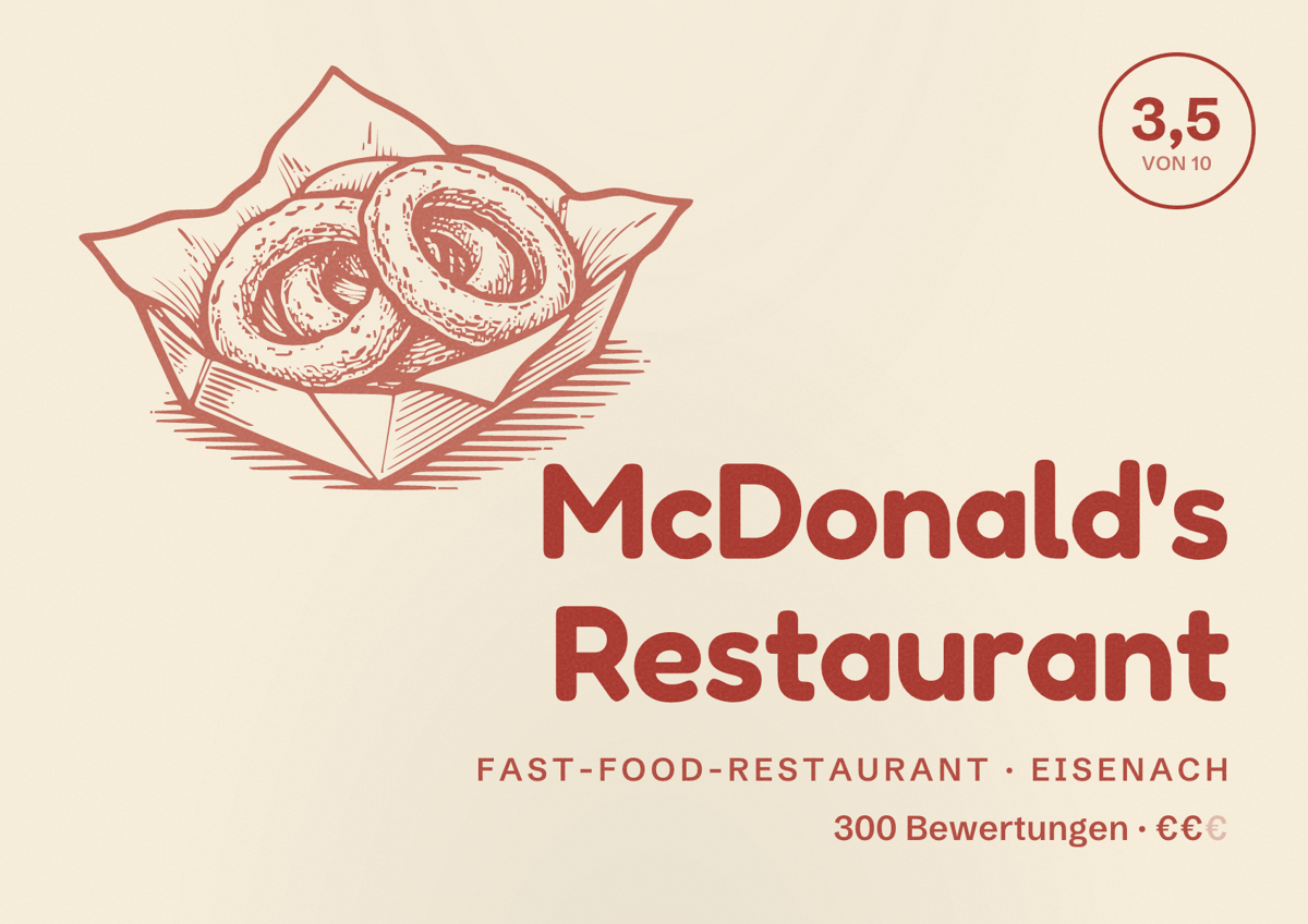Illustriertes Poster von McDonald's Restaurant, Fast-Food-Restaurant in Eisenach: Bewertung 3,5 von 10 aus 300 Bewertungen, Preisniveau €€