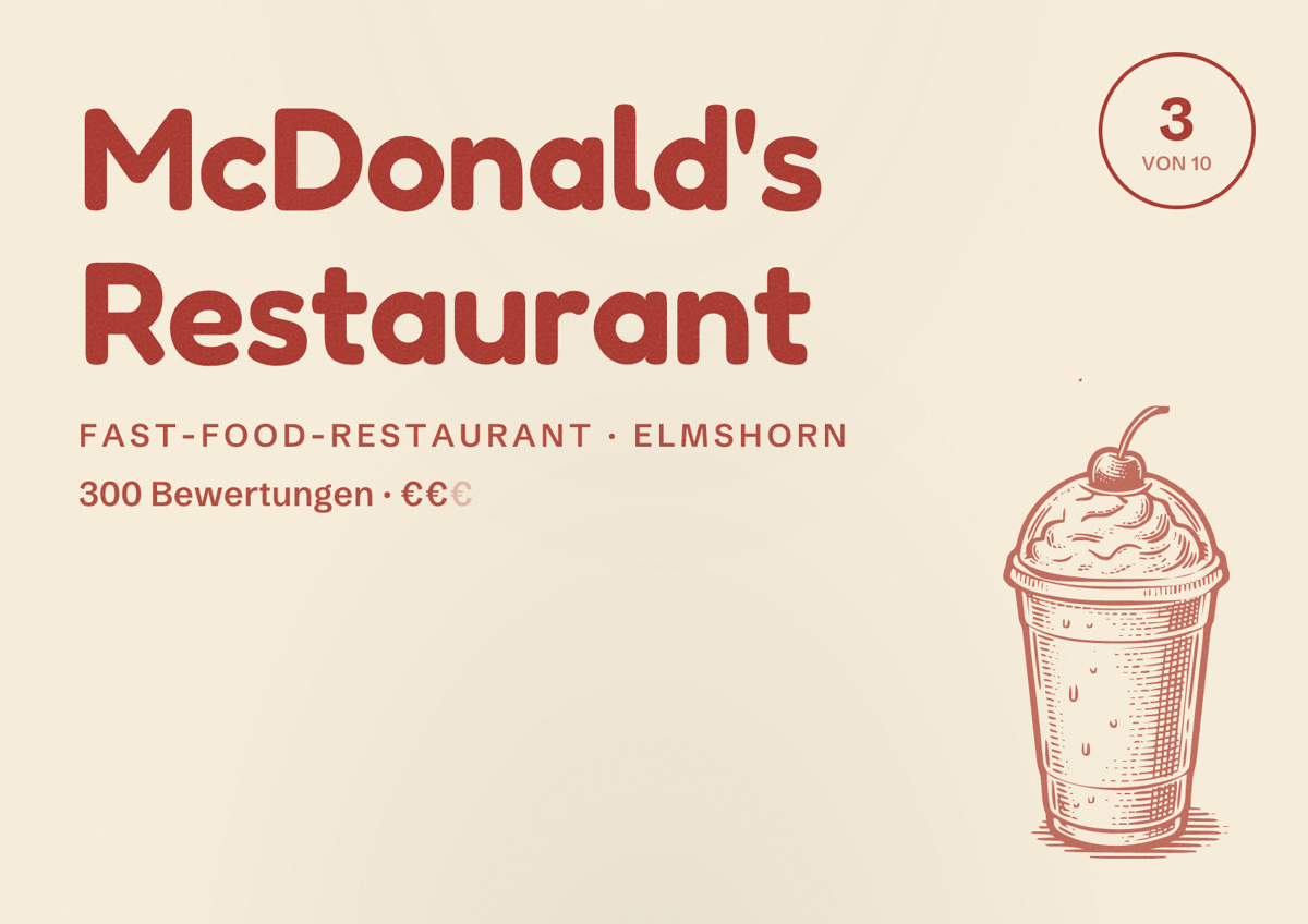 Illustriertes Poster von McDonald's Restaurant, Fast-Food-Restaurant in Elmshorn: Bewertung 3 von 10 aus 300 Bewertungen, Preisniveau €€