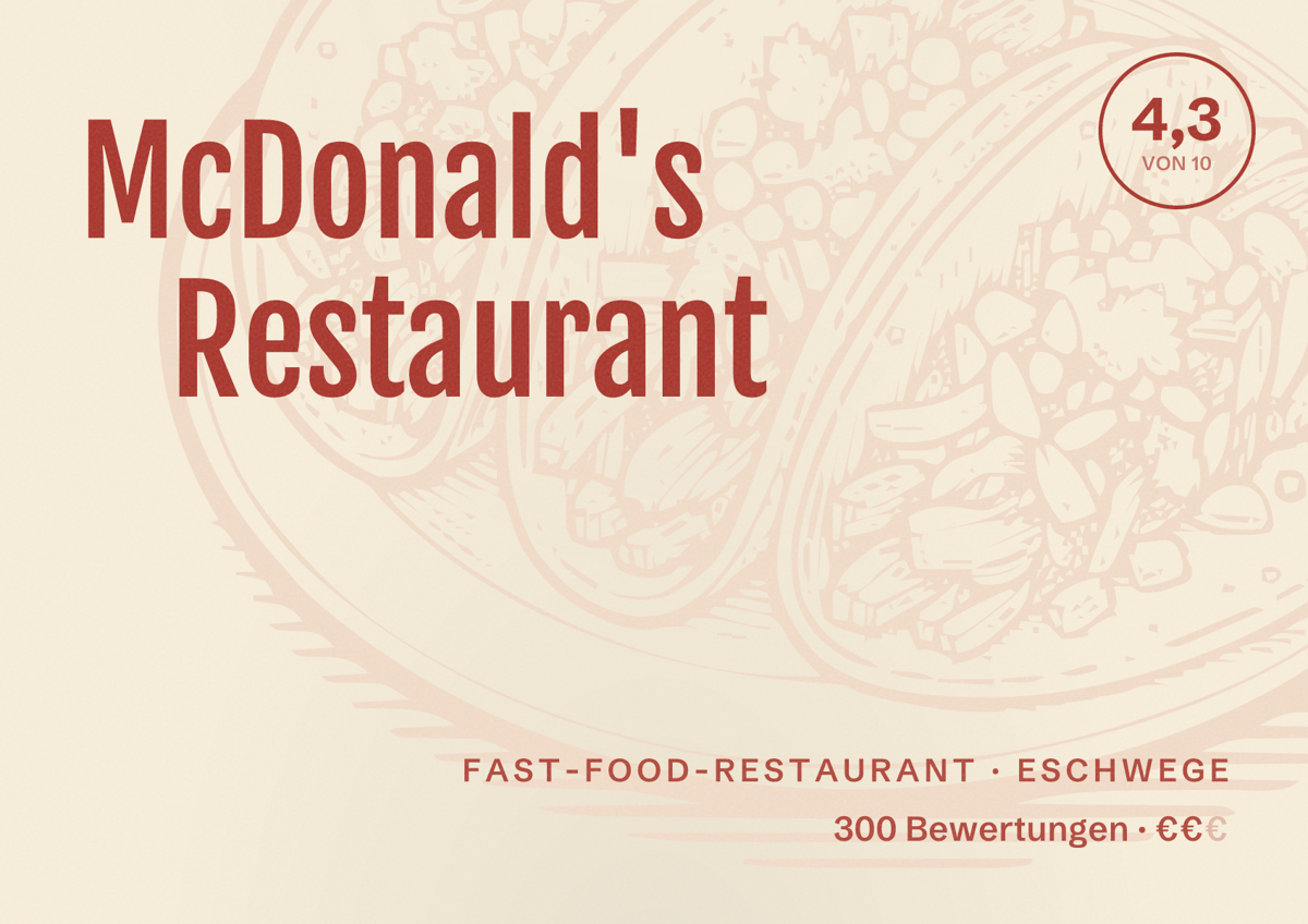 Illustriertes Poster von McDonald's Restaurant, Fast-Food-Restaurant in Eschwege: Bewertung 4,3 von 10 aus 300 Bewertungen, Preisniveau €€