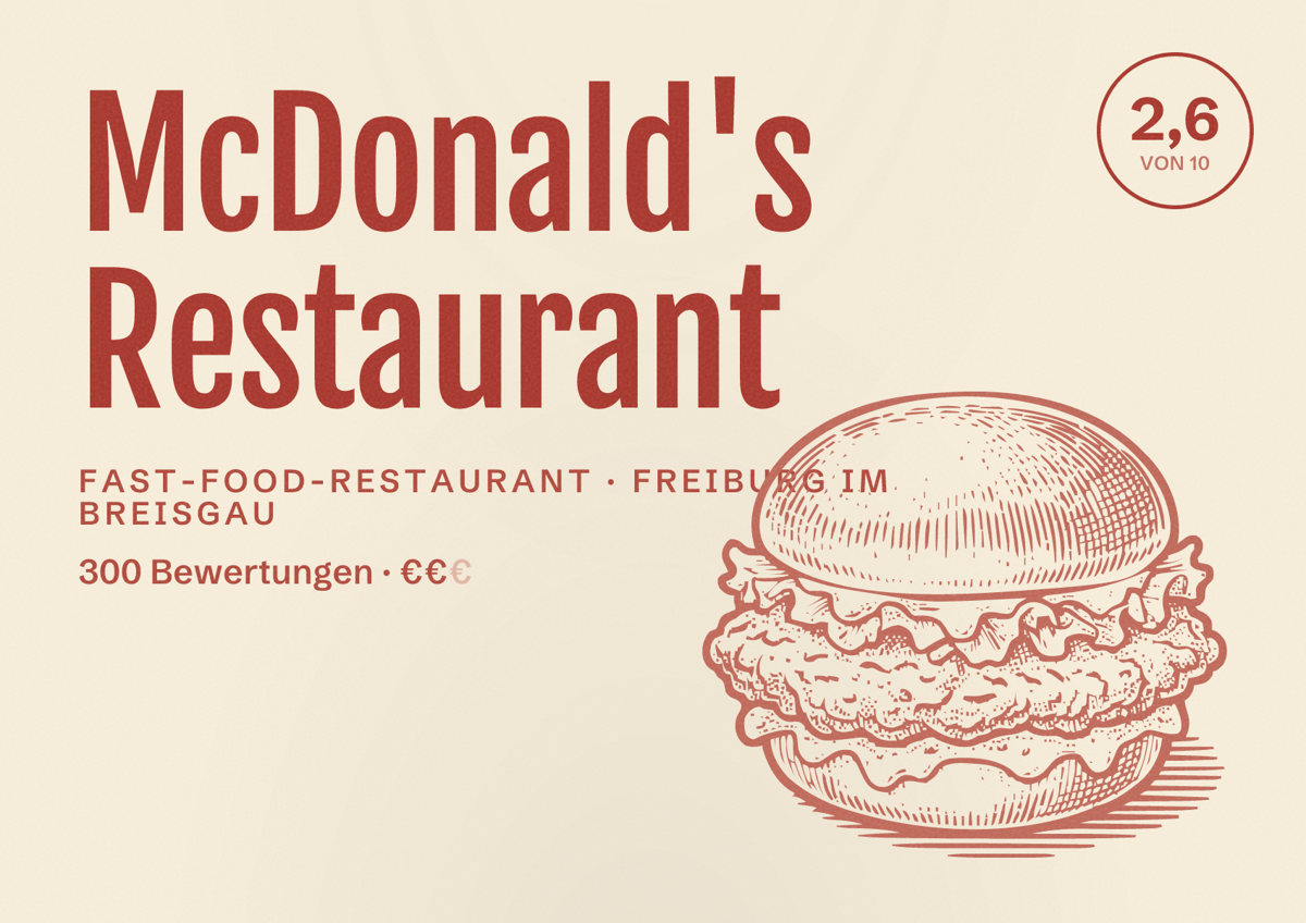 Illustriertes Poster von McDonald's Restaurant, Fast-Food-Restaurant in Freiburg im Breisgau: Bewertung 2,6 von 10 aus 300 Bewertungen, Preisniveau €€