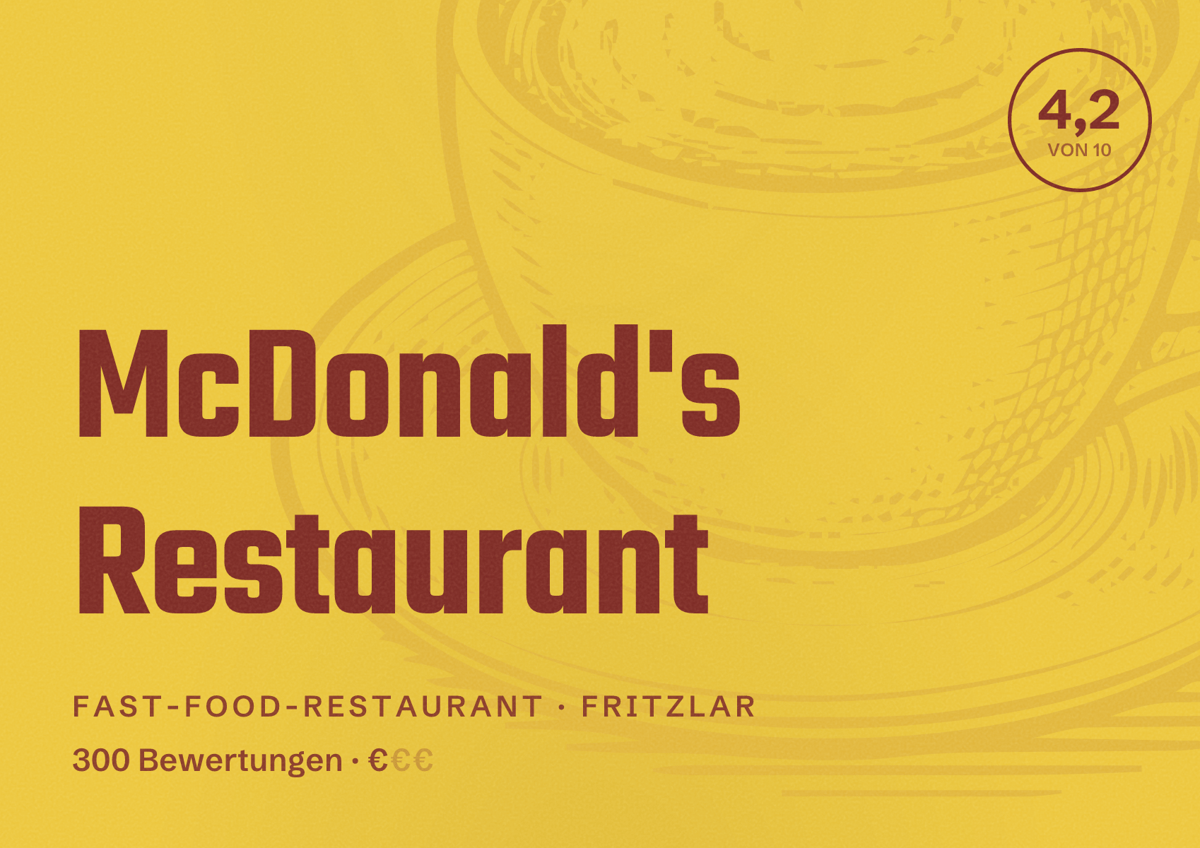 Illustriertes Poster von McDonald's Restaurant, Fast-Food-Restaurant in Fritzlar: Bewertung 4,2 von 10 aus 300 Bewertungen, Preisniveau €