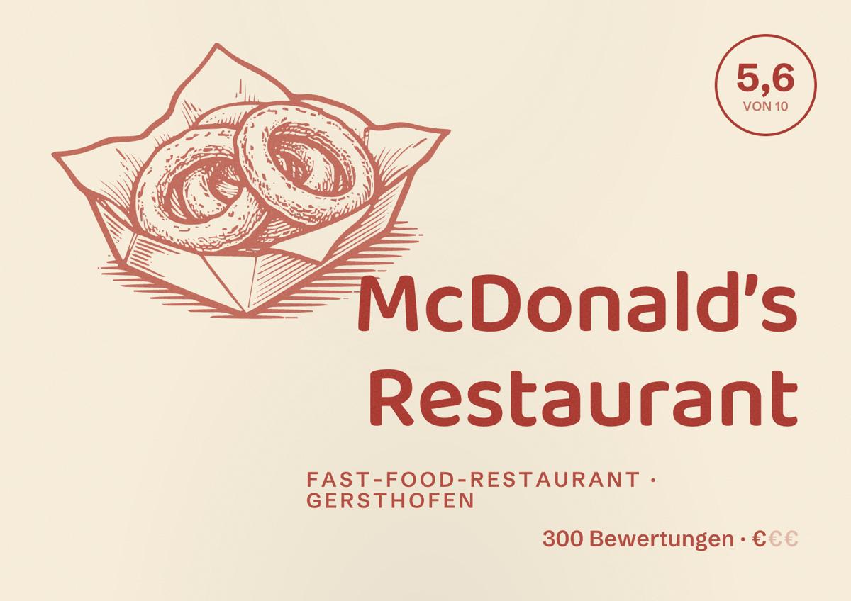 Illustriertes Poster von McDonald’s Restaurant, Fast-Food-Restaurant in Gersthofen: Bewertung 5,6 von 10 aus 300 Bewertungen, Preisniveau €