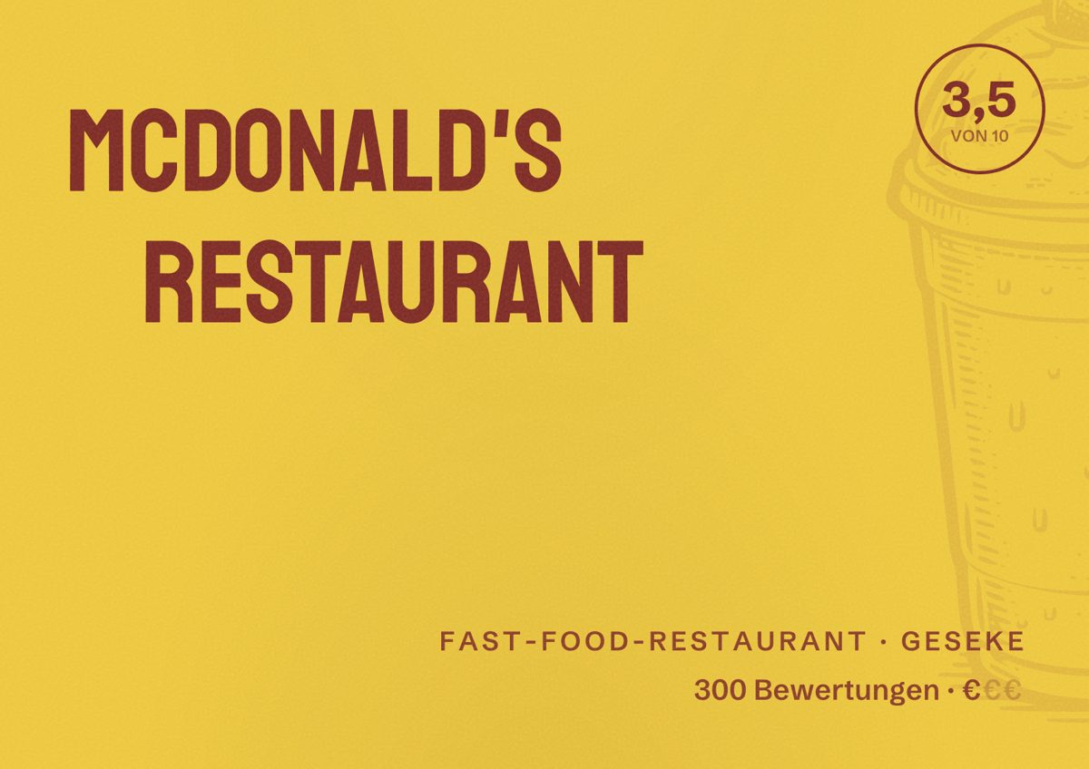 Illustriertes Poster von McDonald's Restaurant, Fast-Food-Restaurant in Geseke: Bewertung 3,5 von 10 aus 300 Bewertungen, Preisniveau €