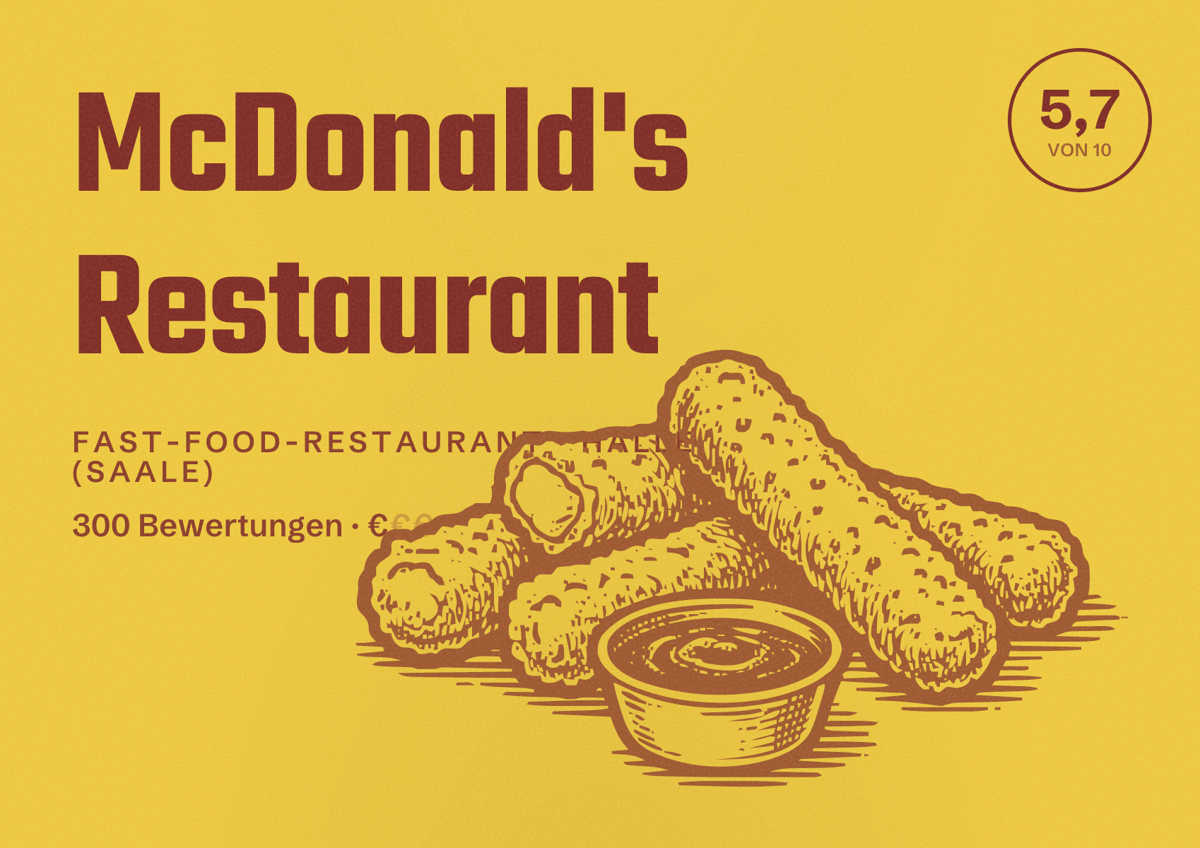 Illustriertes Poster von McDonald's Restaurant, Fast-Food-Restaurant in Halle (Saale): Bewertung 5,7 von 10 aus 300 Bewertungen, Preisniveau €