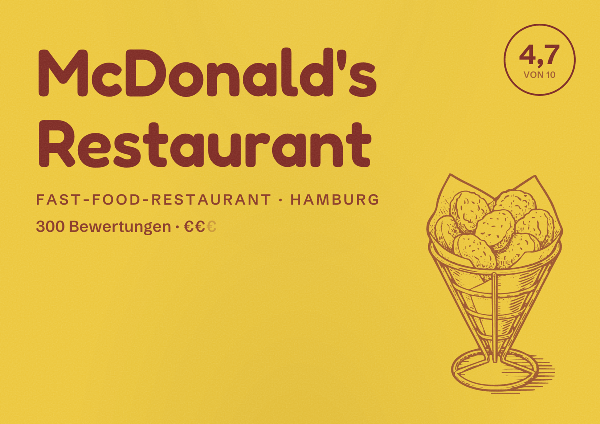 Illustriertes Poster von McDonald's Restaurant, Fast-Food-Restaurant in Hamburg: Bewertung 4,7 von 10 aus 300 Bewertungen, Preisniveau €€