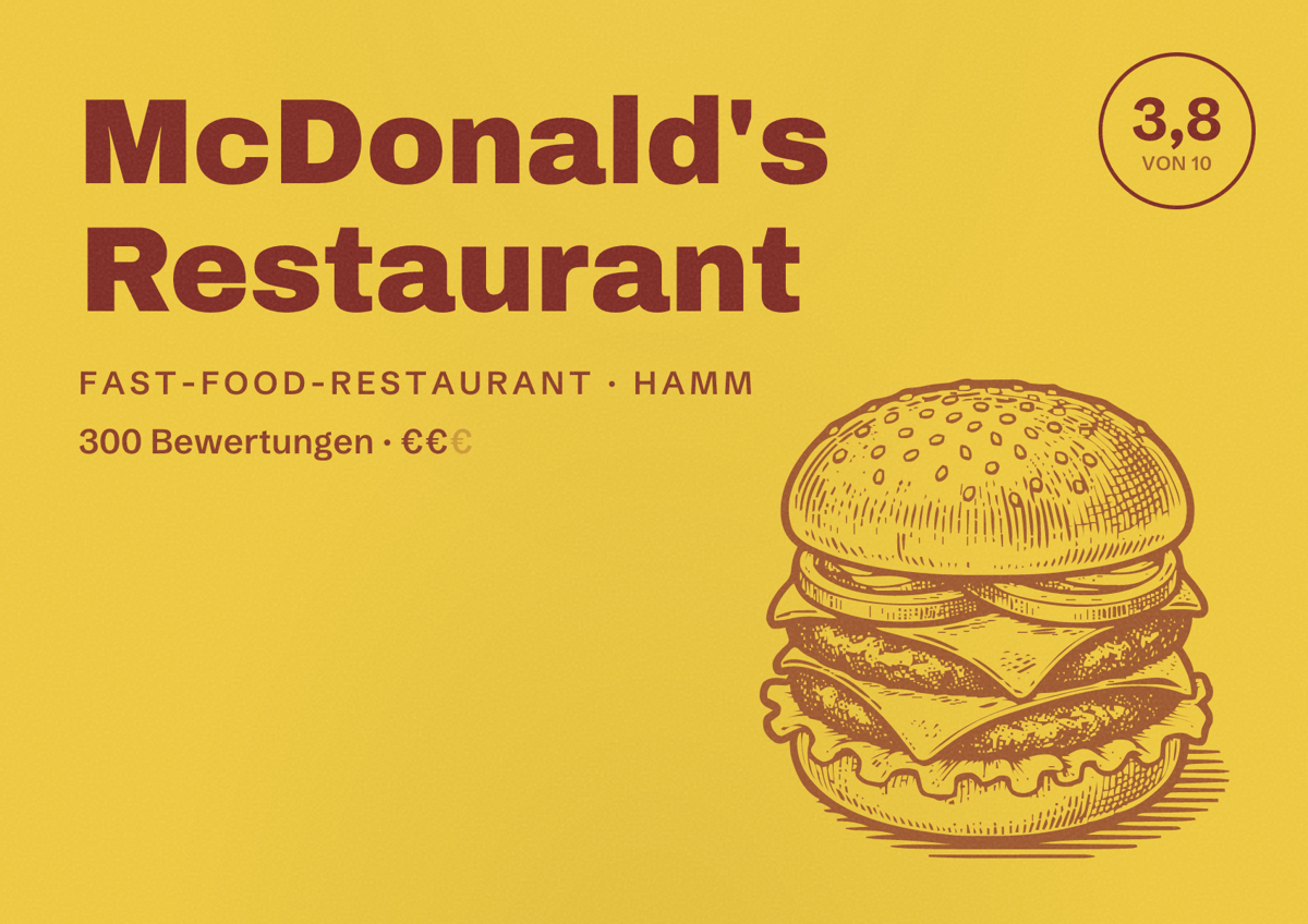 Illustriertes Poster von McDonald's Restaurant, Fast-Food-Restaurant in Hamm: Bewertung 3,8 von 10 aus 300 Bewertungen, Preisniveau €€