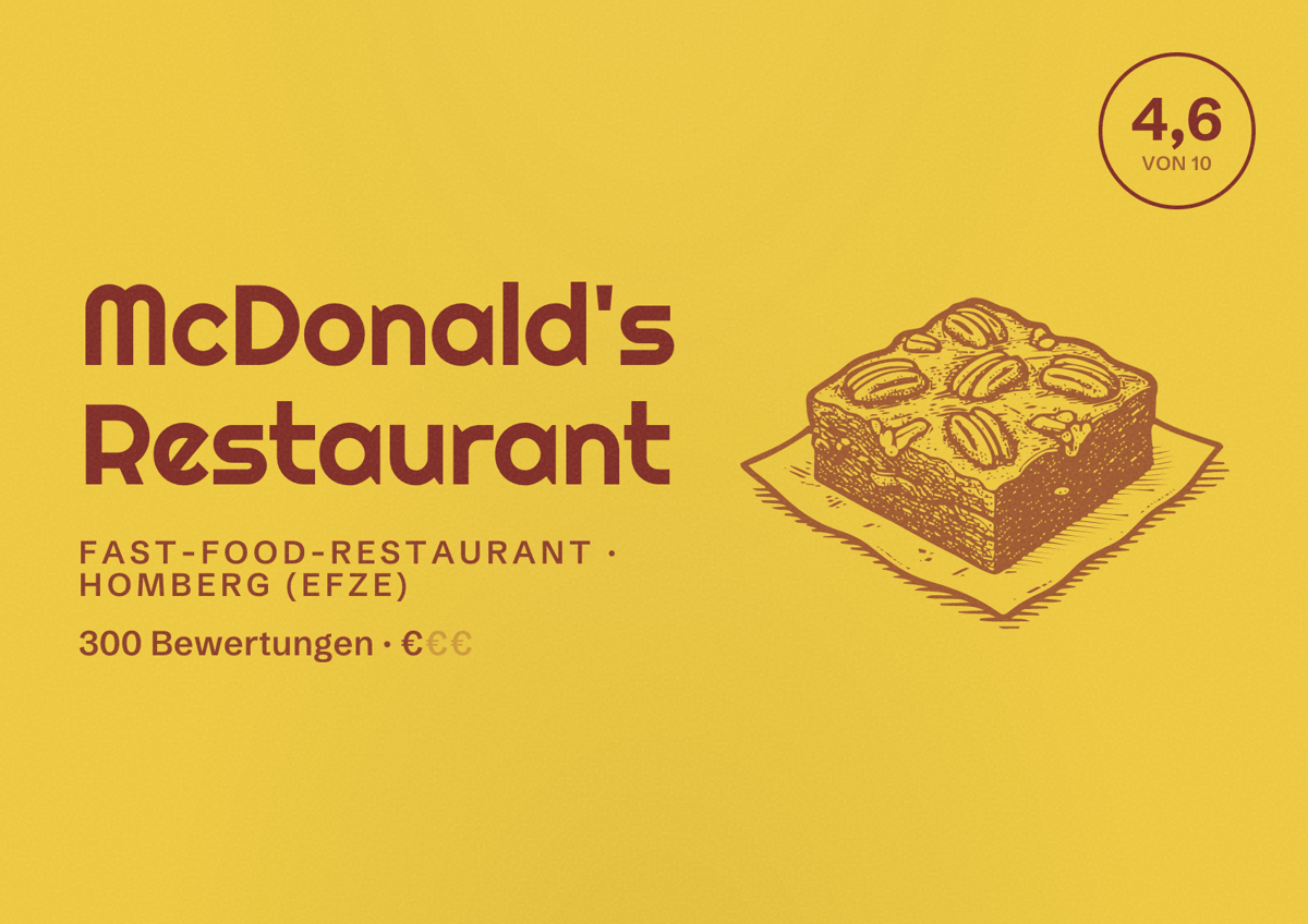 Illustriertes Poster von McDonald's Restaurant, Fast-Food-Restaurant in Homberg (Efze): Bewertung 4,6 von 10 aus 300 Bewertungen, Preisniveau €
