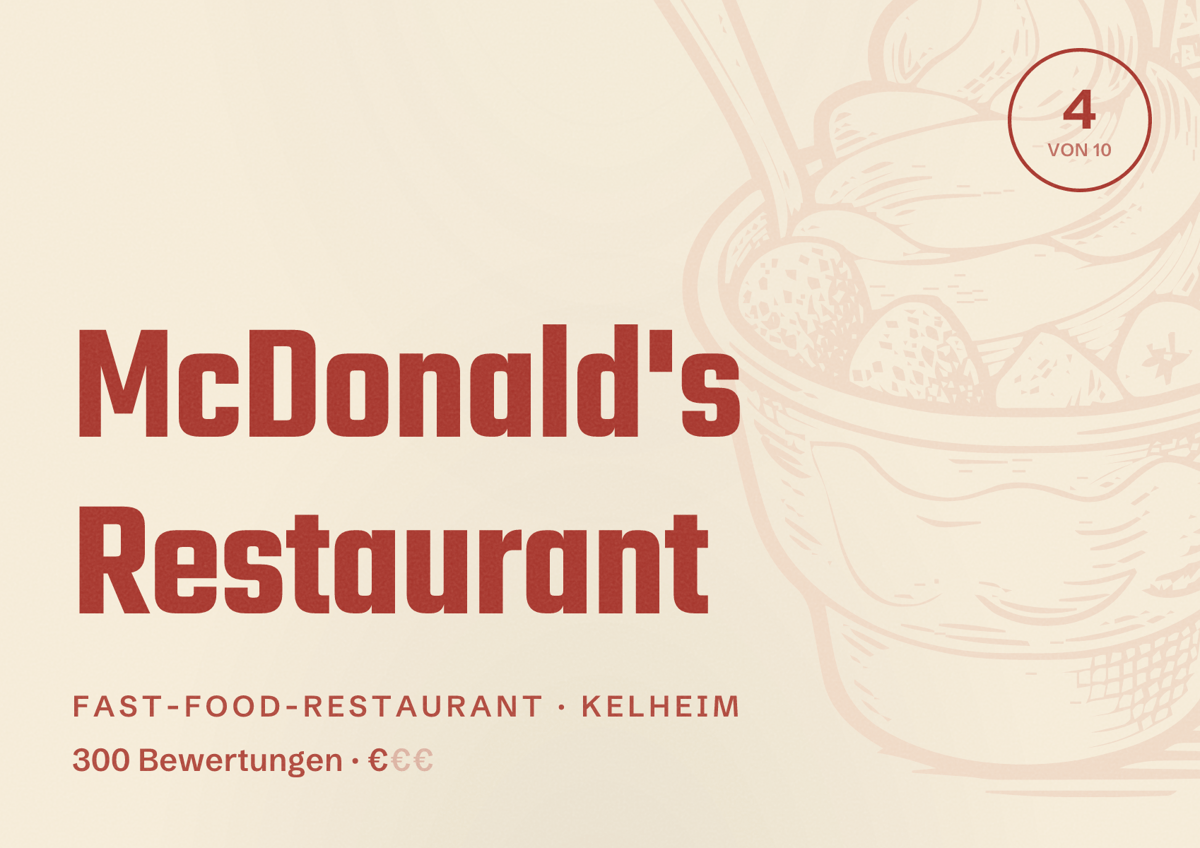 Illustriertes Poster von McDonald's Restaurant, Fast-Food-Restaurant in Kelheim: Bewertung 4 von 10 aus 300 Bewertungen, Preisniveau €