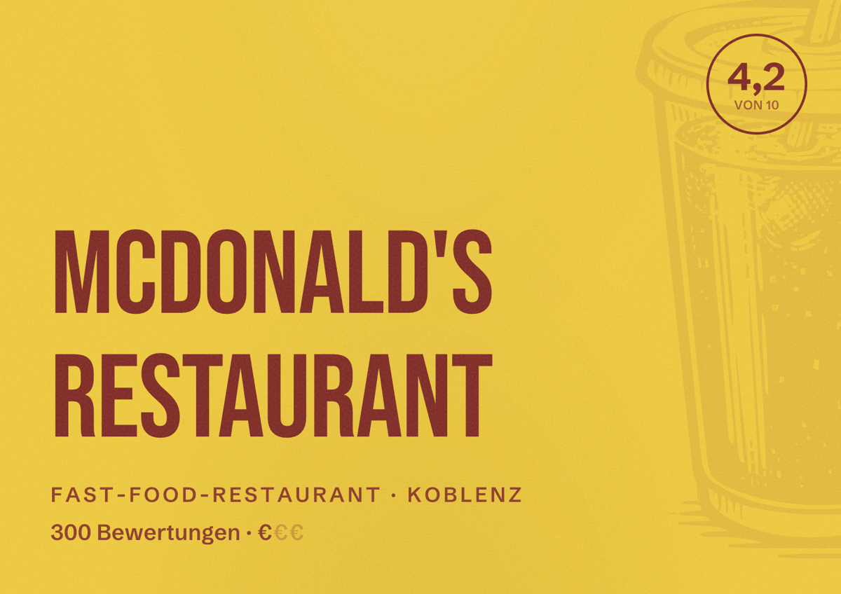 Illustriertes Poster von McDonald's Restaurant, Fast-Food-Restaurant in Koblenz: Bewertung 4,2 von 10 aus 300 Bewertungen, Preisniveau €