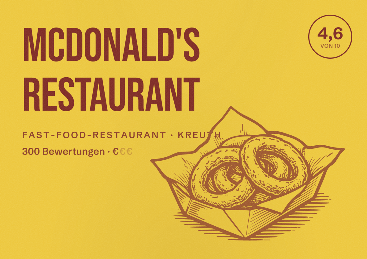 Illustriertes Poster von McDonald's Restaurant, Fast-Food-Restaurant in Kreuth: Bewertung 4,6 von 10 aus 300 Bewertungen, Preisniveau €