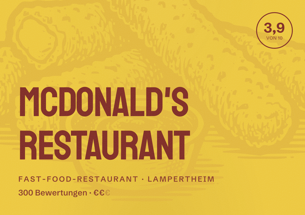 Illustriertes Poster von McDonald's Restaurant, Fast-Food-Restaurant in Lampertheim: Bewertung 3,9 von 10 aus 300 Bewertungen, Preisniveau €€