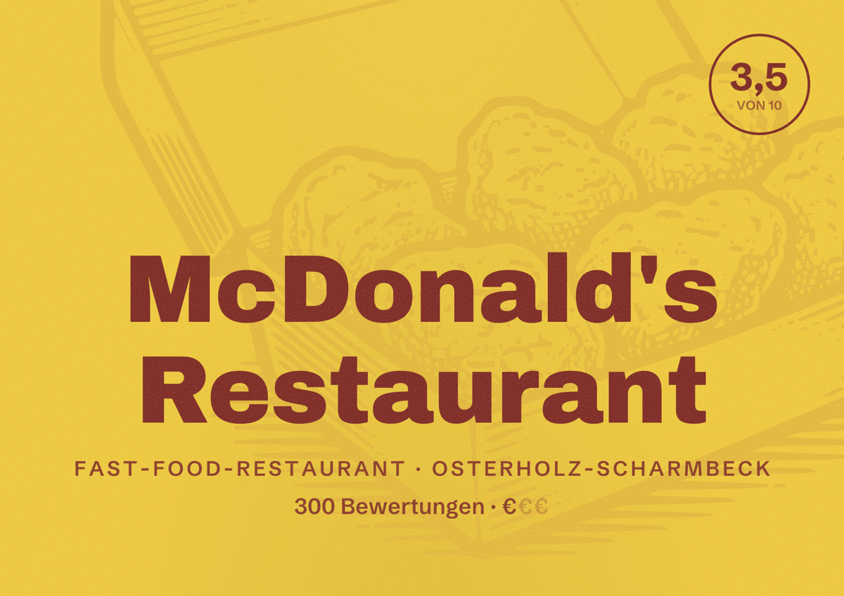 Illustriertes Poster von McDonald's Restaurant, Fast-Food-Restaurant in Osterholz-Scharmbeck: Bewertung 3,5 von 10 aus 300 Bewertungen, Preisniveau €