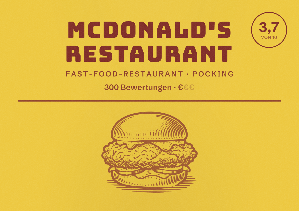 Illustriertes Poster von McDonald's Restaurant, Fast-Food-Restaurant in Pocking: Bewertung 3,7 von 10 aus 300 Bewertungen, Preisniveau €