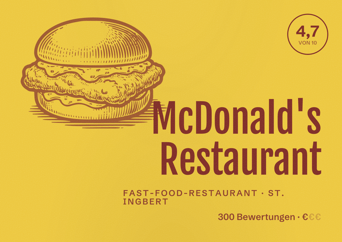Illustriertes Poster von McDonald's Restaurant, Fast-Food-Restaurant in St. Ingbert: Bewertung 4,7 von 10 aus 300 Bewertungen, Preisniveau €