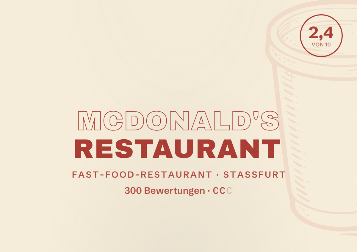 Illustriertes Poster von McDonald's Restaurant, Fast-Food-Restaurant in Staßfurt: Bewertung 2,4 von 10 aus 300 Bewertungen, Preisniveau €€