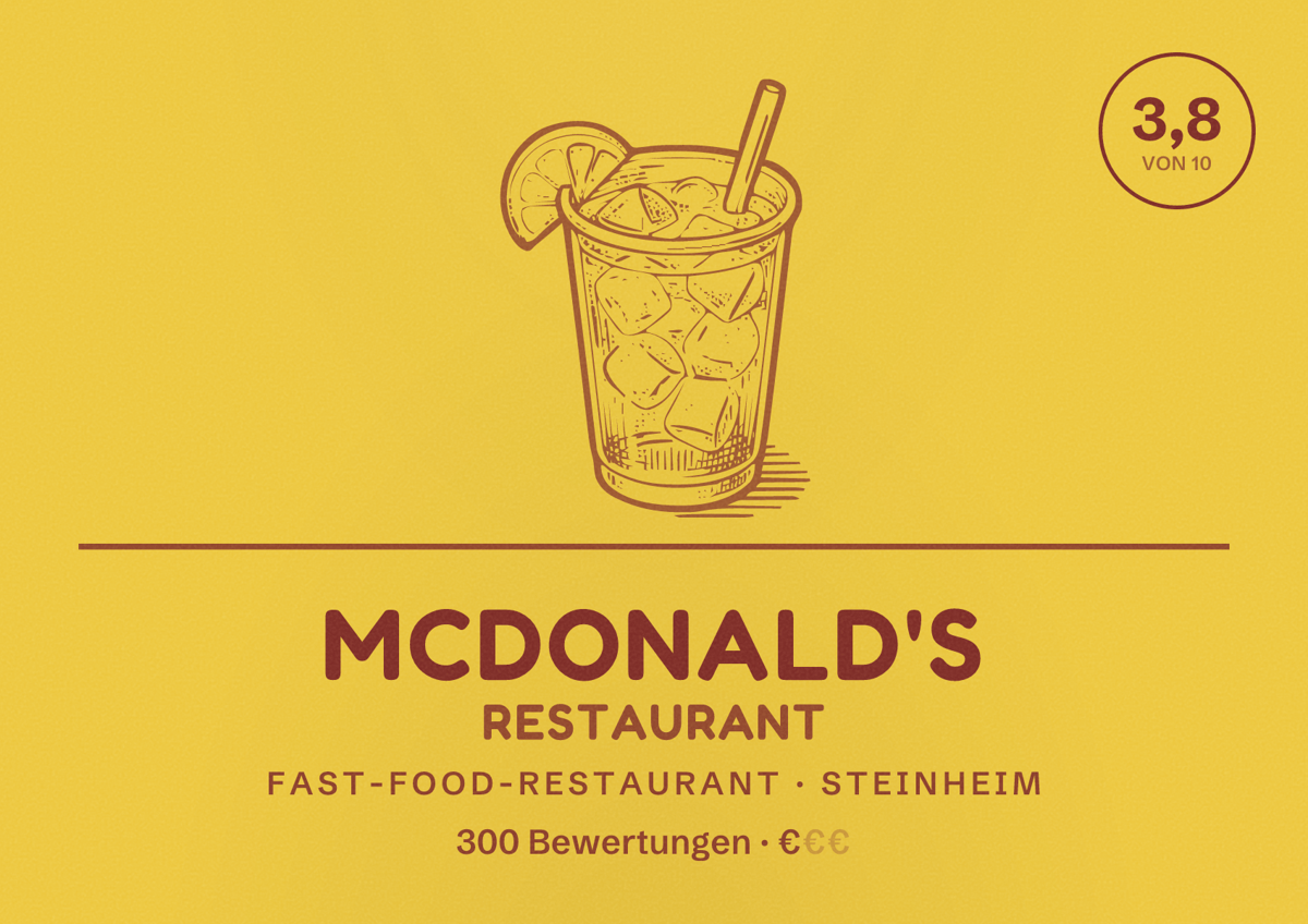 Illustriertes Poster von McDonald's Restaurant, Fast-Food-Restaurant in Steinheim: Bewertung 3,8 von 10 aus 300 Bewertungen, Preisniveau €
