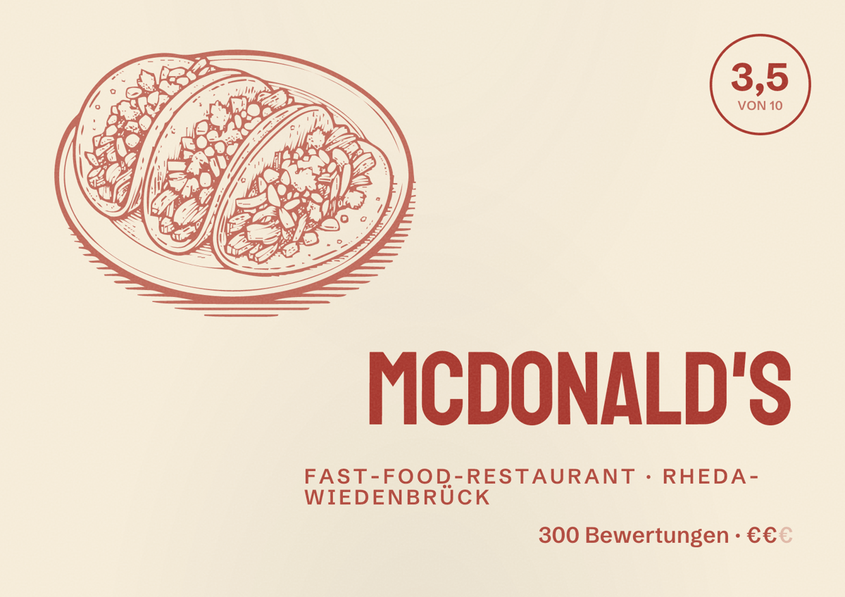 Illustriertes Poster von McDonald's, Fast-Food-Restaurant in Rheda-Wiedenbrück: Bewertung 3,5 von 10 aus 300 Bewertungen, Preisniveau €€