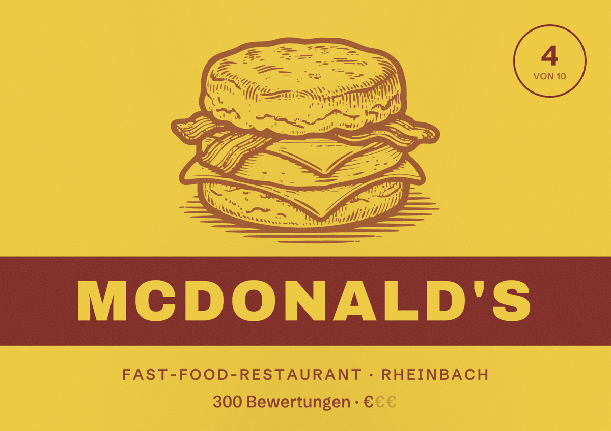 Illustriertes Poster von McDonald's, Fast-Food-Restaurant in Rheinbach: Bewertung 4 von 10 aus 300 Bewertungen, Preisniveau €