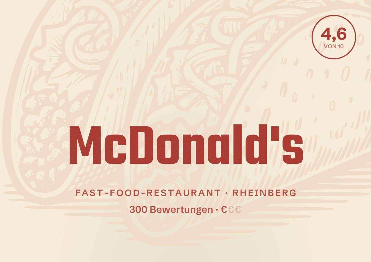 Illustriertes Poster von McDonald's, Fast-Food-Restaurant in Rheinberg: Bewertung 4,6 von 10 aus 300 Bewertungen, Preisniveau €