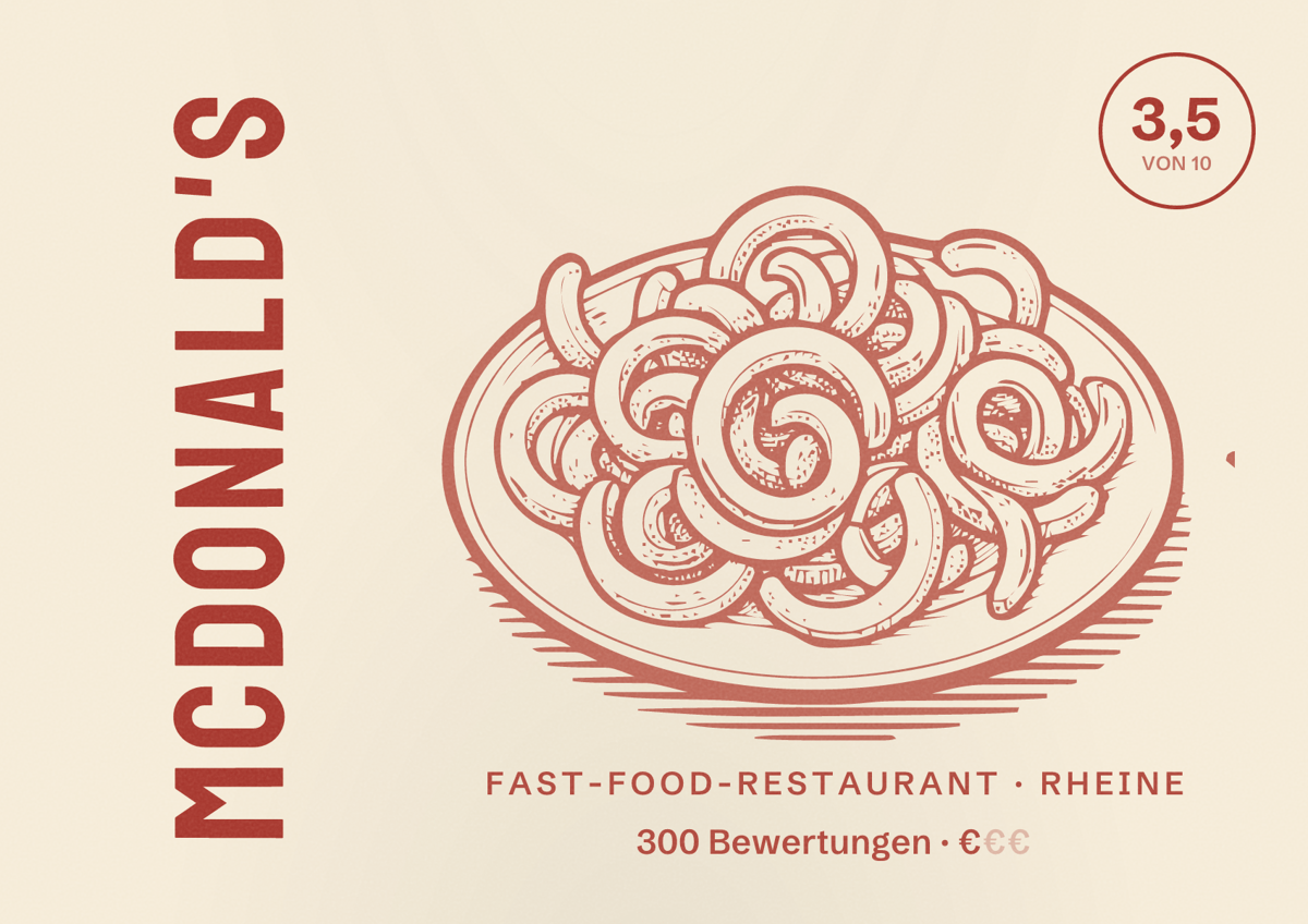 Illustriertes Poster von McDonald's, Fast-Food-Restaurant in Rheine: Bewertung 3,5 von 10 aus 300 Bewertungen, Preisniveau €