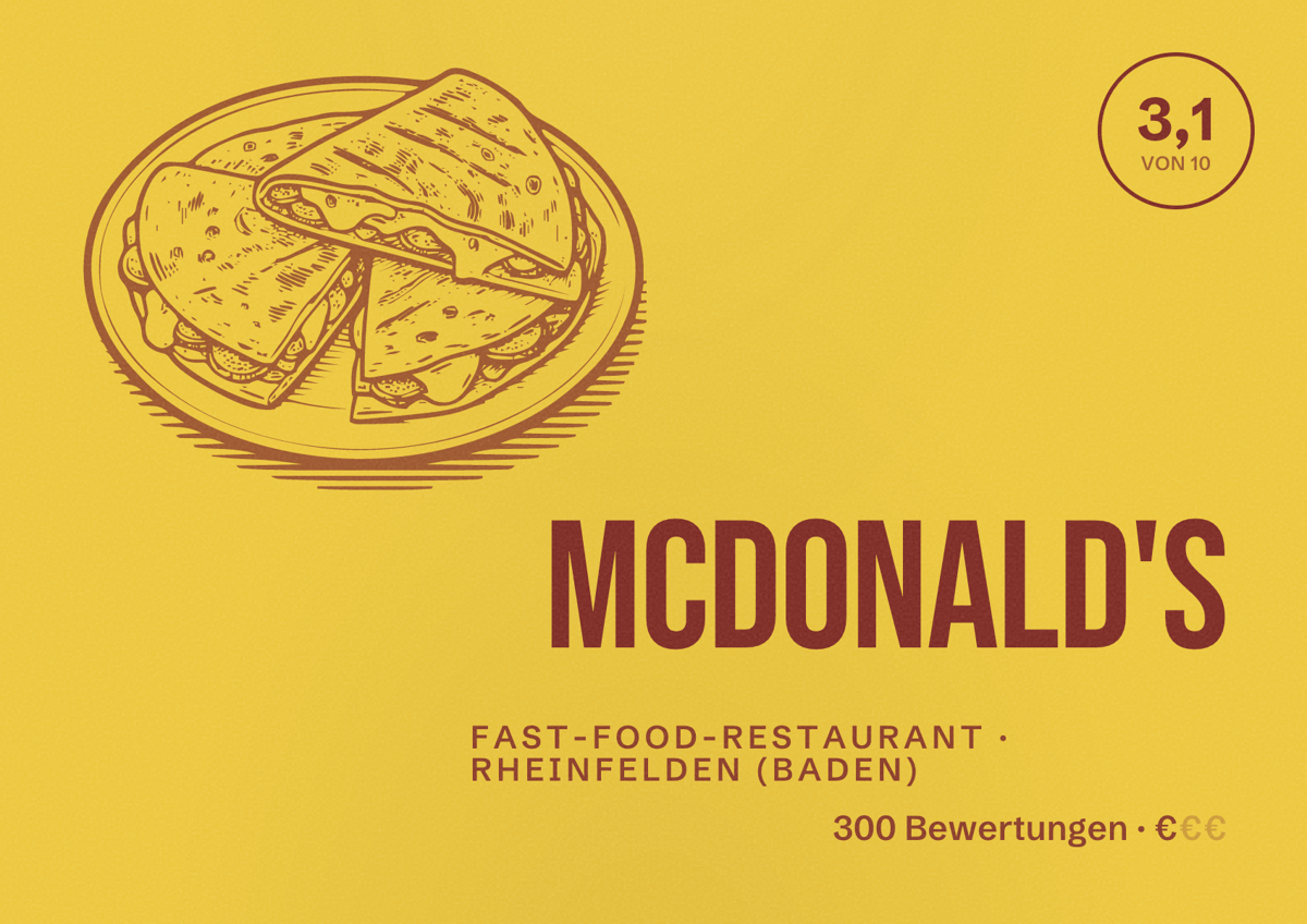 Illustriertes Poster von McDonald's, Fast-Food-Restaurant in Rheinfelden (Baden): Bewertung 3,1 von 10 aus 300 Bewertungen, Preisniveau €
