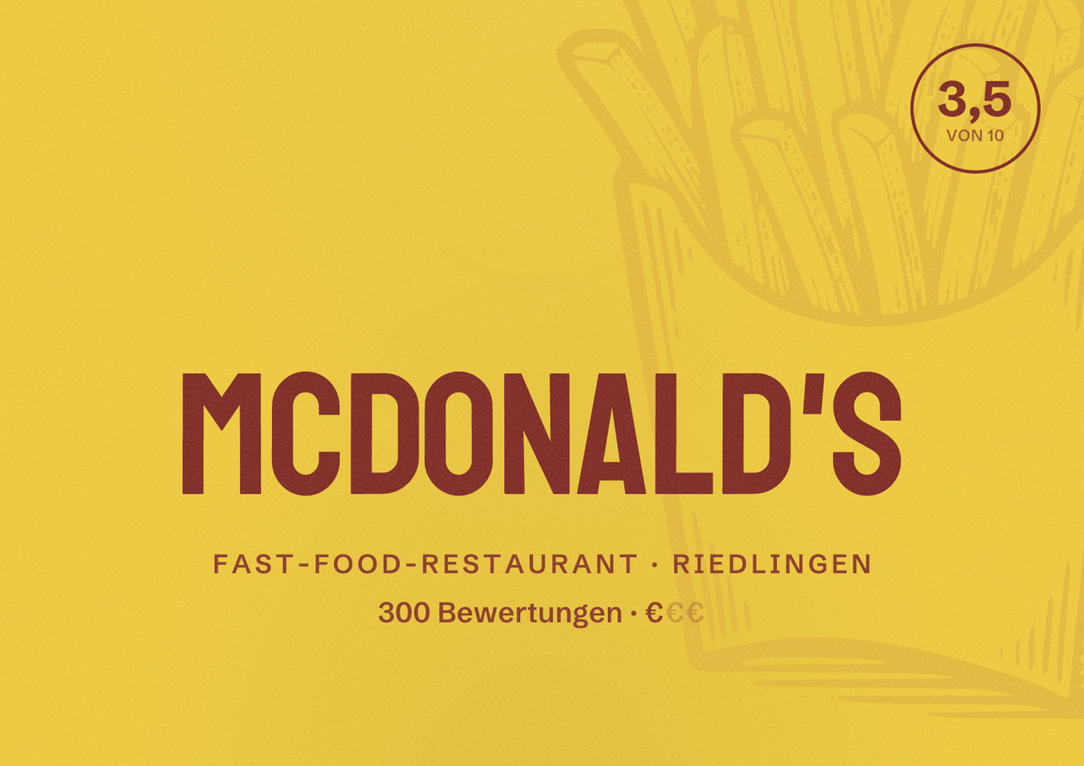 Illustriertes Poster von McDonald's, Fast-Food-Restaurant in Riedlingen: Bewertung 3,5 von 10 aus 300 Bewertungen, Preisniveau €