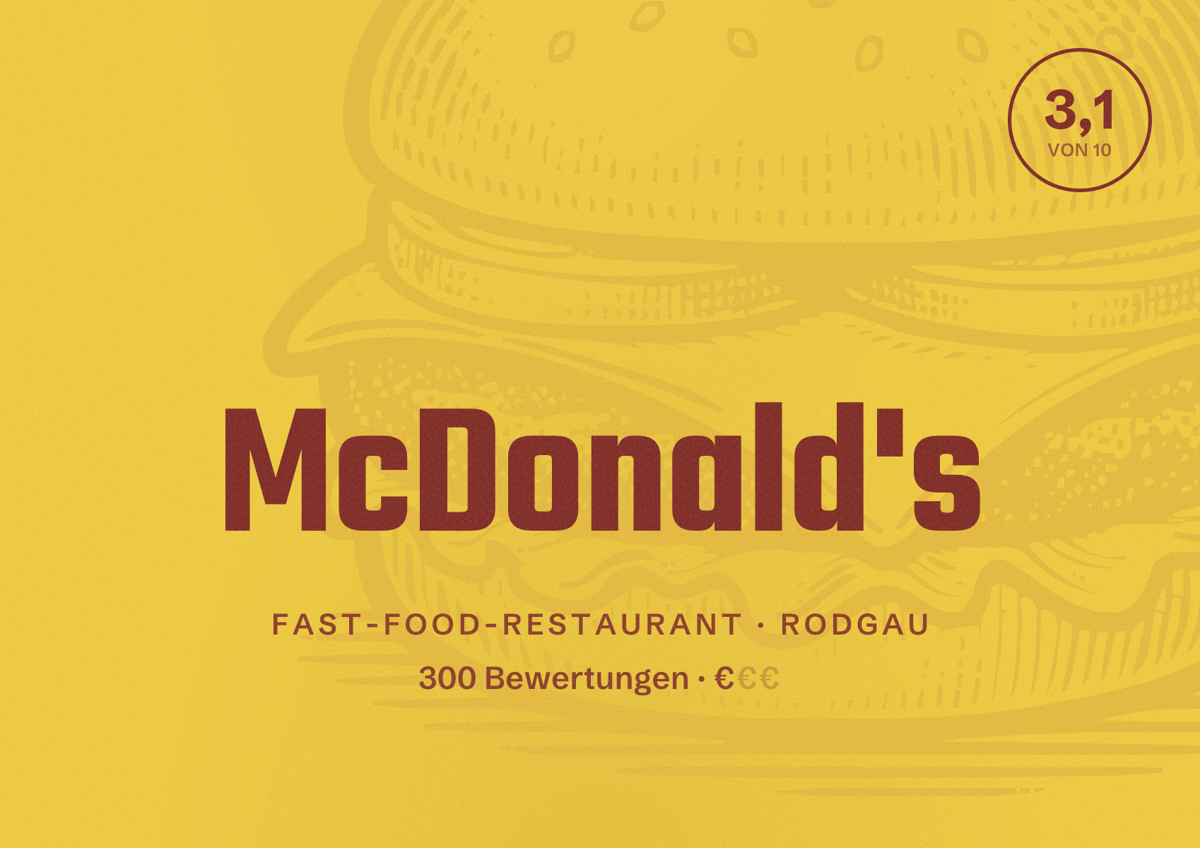 Illustriertes Poster von McDonald's, Fast-Food-Restaurant in Rodgau: Bewertung 3,1 von 10 aus 300 Bewertungen, Preisniveau €