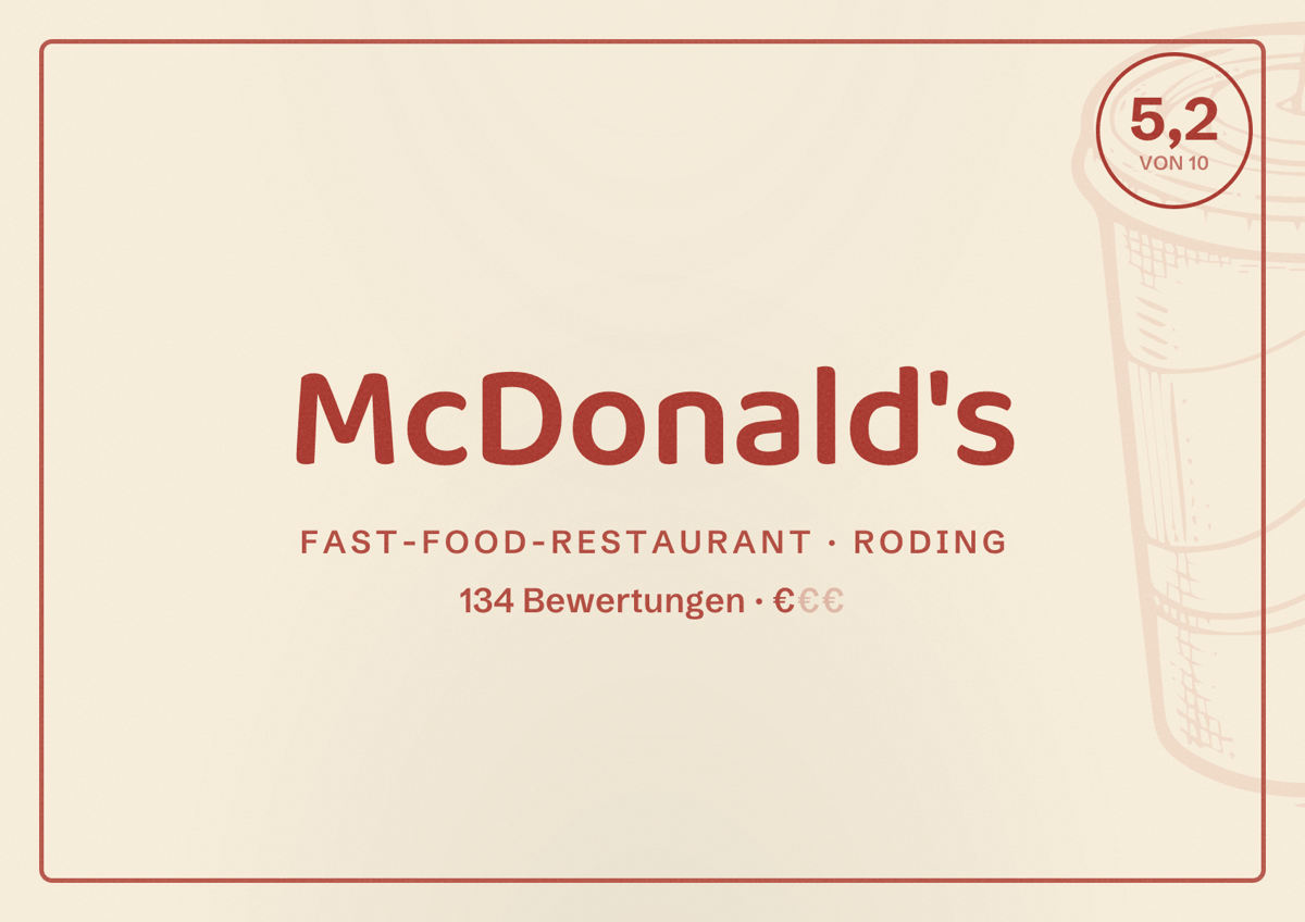 Illustriertes Poster von McDonald's, Fast-Food-Restaurant in Roding: Bewertung 5,2 von 10 aus 134 Bewertungen, Preisniveau €