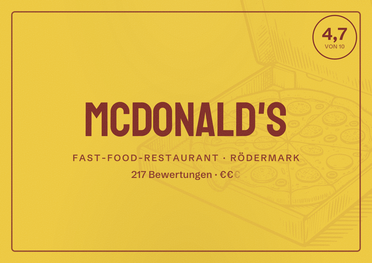 Illustriertes Poster von McDonald's, Fast-Food-Restaurant in Rödermark: Bewertung 4,7 von 10 aus 217 Bewertungen, Preisniveau €€
