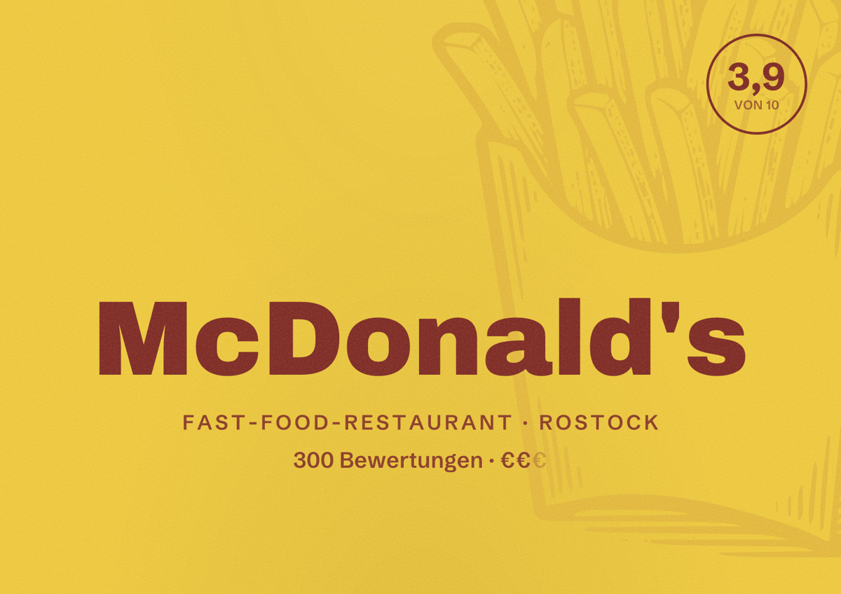 Illustriertes Poster von McDonald's, Fast-Food-Restaurant in Rostock: Bewertung 3,9 von 10 aus 300 Bewertungen, Preisniveau €€