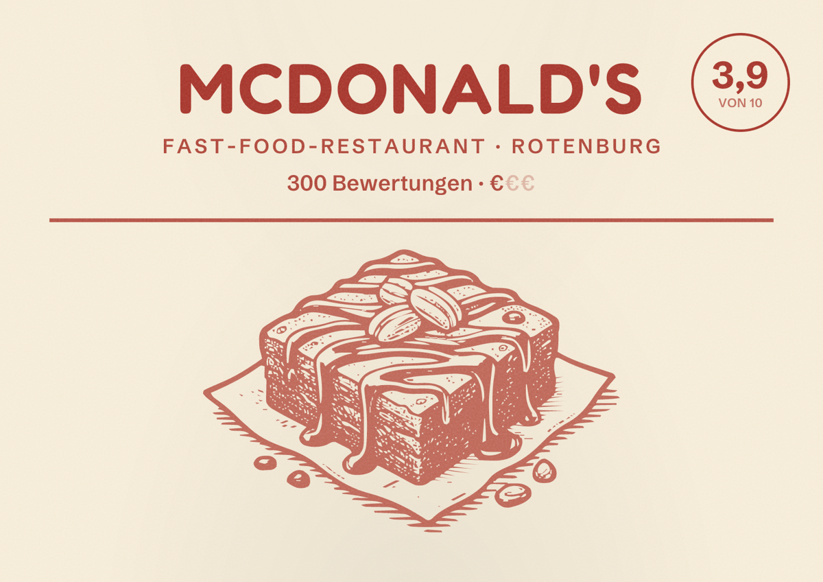 Illustriertes Poster von McDonald's, Fast-Food-Restaurant in Rotenburg: Bewertung 3,9 von 10 aus 300 Bewertungen, Preisniveau €
