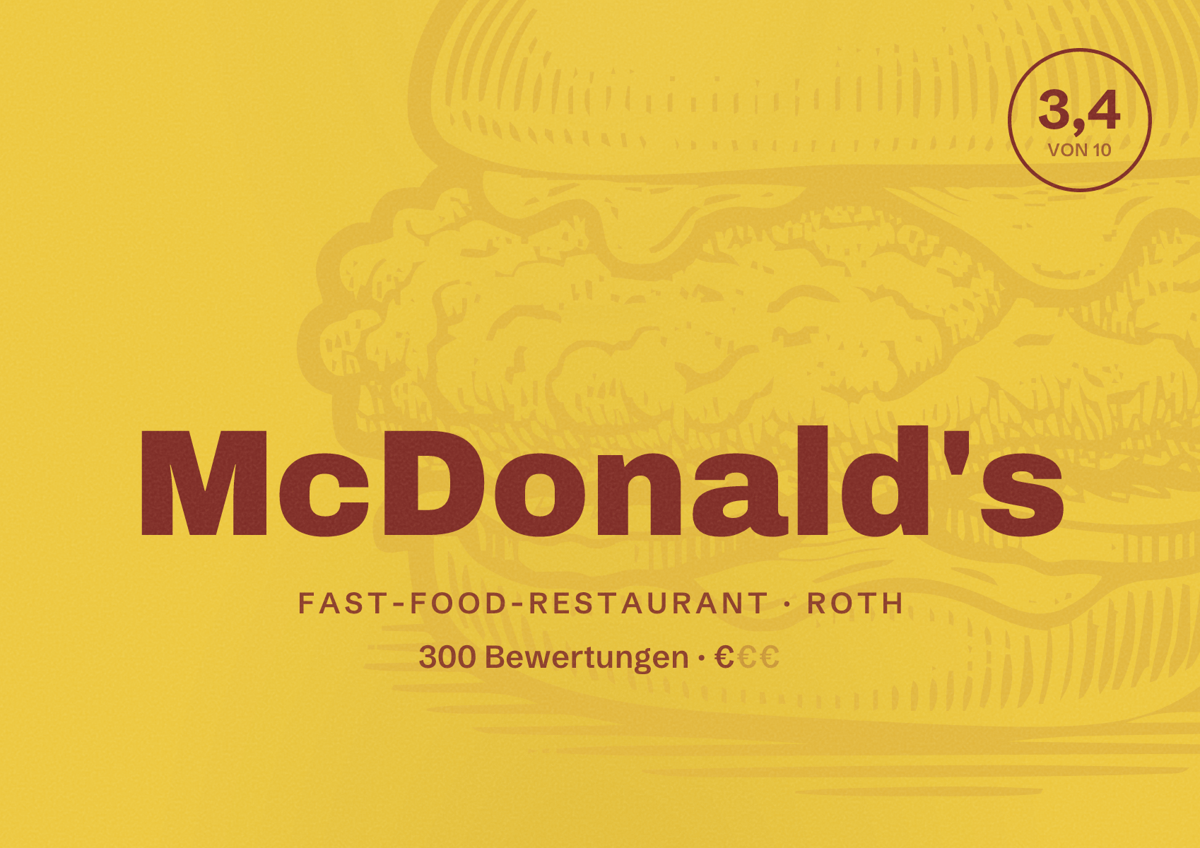 Illustriertes Poster von McDonald's, Fast-Food-Restaurant in Roth: Bewertung 3,4 von 10 aus 300 Bewertungen, Preisniveau €