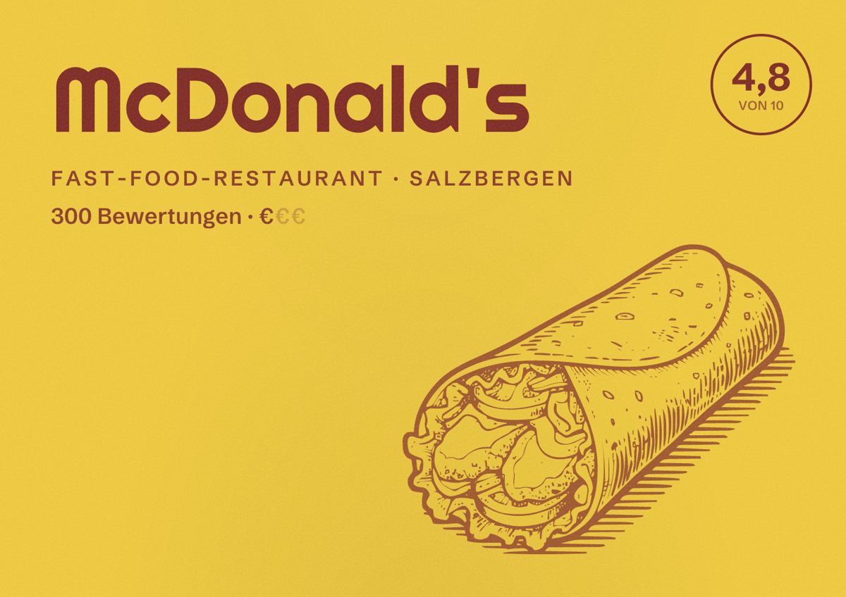 Illustriertes Poster von McDonald's, Fast-Food-Restaurant in Salzbergen: Bewertung 4,8 von 10 aus 300 Bewertungen, Preisniveau €