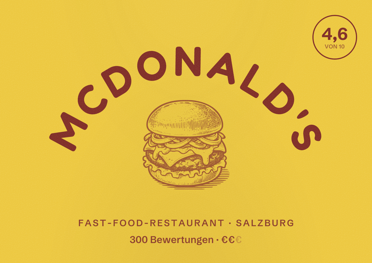 Illustriertes Poster von McDonald's, Fast-Food-Restaurant in Salzburg: Bewertung 4,6 von 10 aus 300 Bewertungen, Preisniveau €€
