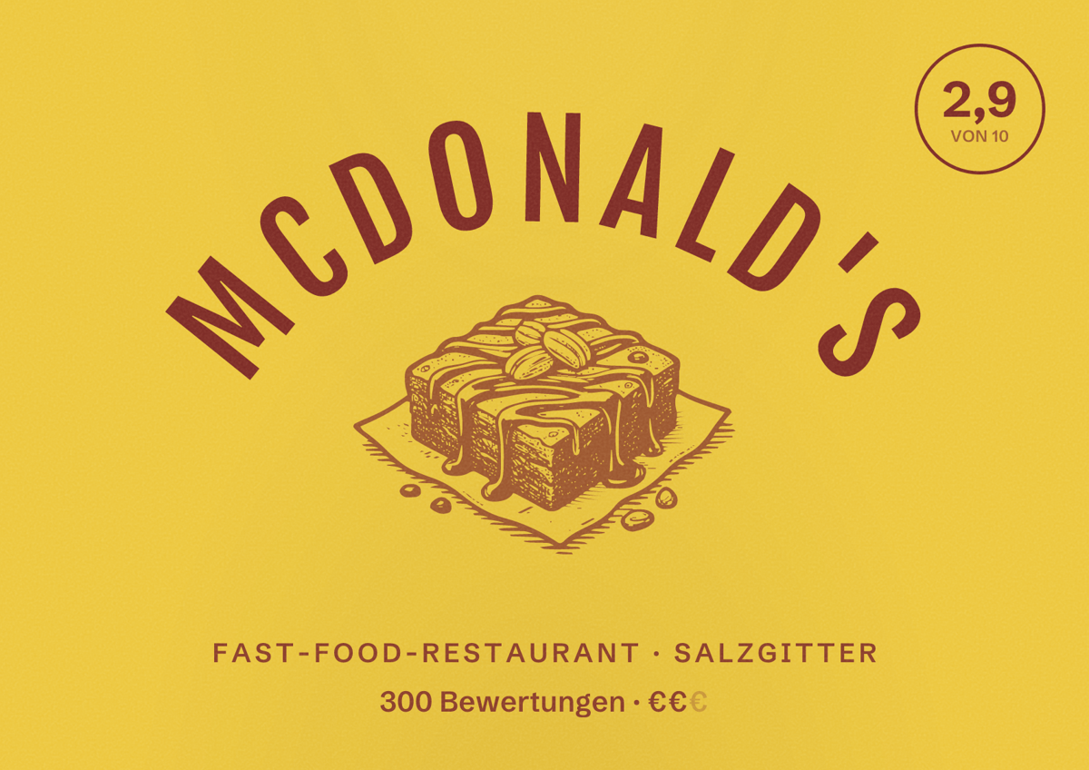 Illustriertes Poster von McDonald's, Fast-Food-Restaurant in Salzgitter: Bewertung 2,9 von 10 aus 300 Bewertungen, Preisniveau €€