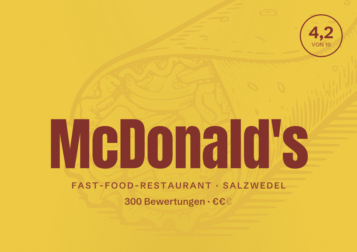 Illustriertes Poster von McDonald's, Fast-Food-Restaurant in Salzwedel: Bewertung 4,2 von 10 aus 300 Bewertungen, Preisniveau €€