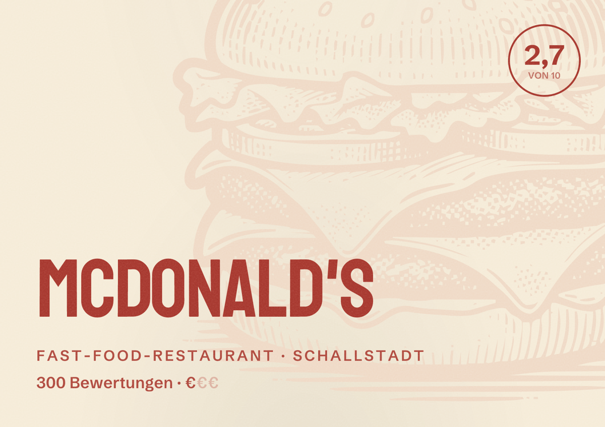 Illustriertes Poster von McDonald's, Fast-Food-Restaurant in Schallstadt: Bewertung 2,7 von 10 aus 300 Bewertungen, Preisniveau €